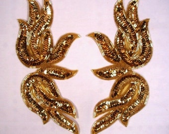0202 Gold Mirror Pair Sequin Beaded Appliques 9"  Evening Gown and Costume Motifs  0202X-gl