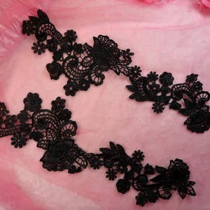 Embroidered Lace Appliques Black Floral Venice Lace Mirror Pair 14&quot; Sewing Supplies DIY (DH81X-bk)