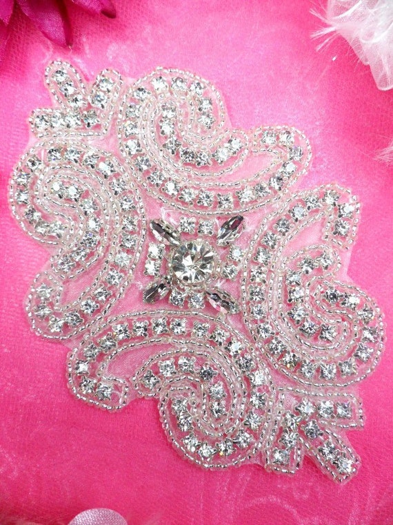 XR25 Black Backing Rhinestone Applique Crystal Clear Silver Beaded 6/"