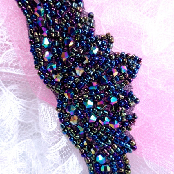 JB107 Peacock Beaded Designer Applique Motif 4" (JB107-Peacock)