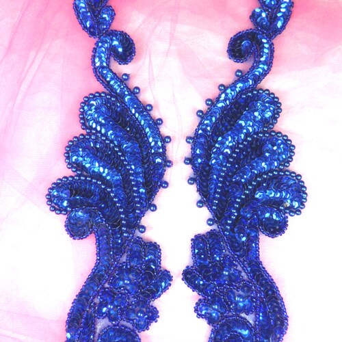 0180 Turquoise Mirror Pair Sequin Beaded Appliques 8 Etsy