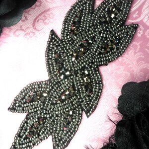 JB31 Gunmetal Designer Glass Beaded Applique Motif  Sewing or Crafts 6&quot;  (JB31-gm)