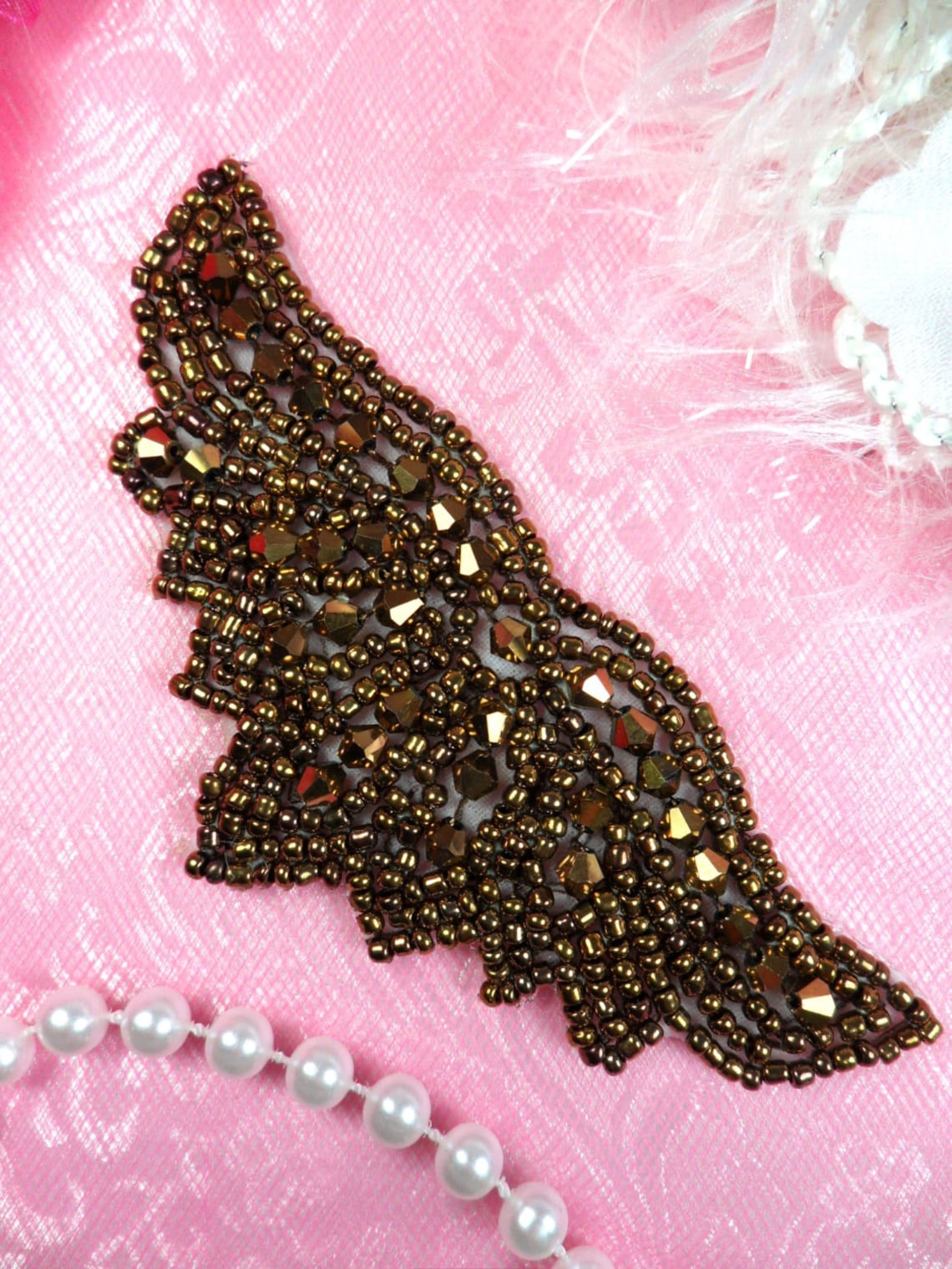 JB107 Beaded Applique Bronze Designer Motif Patch 4 Etsy