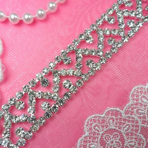 N34 Silver Crystal Clear Glass Rhinestone Flexible Trim  .75&quot;
