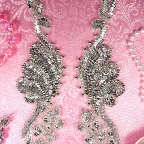 0016 Sequin Beaded Appliques Mirror Pair Silver 8.5 - Etsy