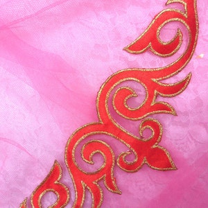 GB276 Embroidered Applique Red Gold Metallic Iron On Designer Patch 9.25&quot;  (GB276-rdgl)