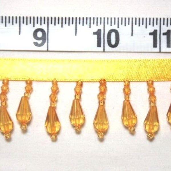 Gold Yellow Teardrop Beaded Fringe Sewing Trim DIY Crafts Banding lampshade beads 1" (C1-yl)