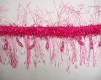 E2664  Fuchsia Beaded Eyelash Gimp Fringe Trim  ( Use for Sewing and Crafts ) E2664-fs