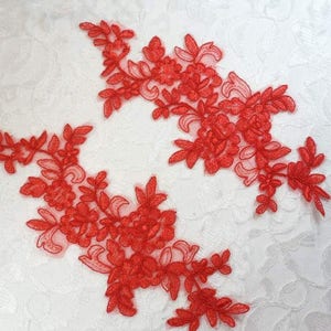 Embroidered Venice Lace Appliques Red Floral Venice Lace Mirror Pair 10&quot; (DH109X-rd)