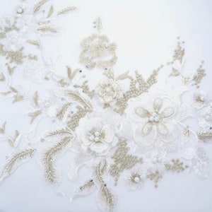 3 Dimensional Embroidered Lace Applique White Floral Costume Dance Patch 13.75&quot; BL136