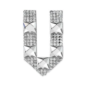 May include: A silver letter U made of rhinestones and clear glass squares.