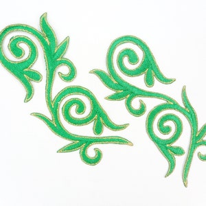 Embroidered Applique Mirror Pair Green Gold Metallic Iron On Patch 5.25" GB120X