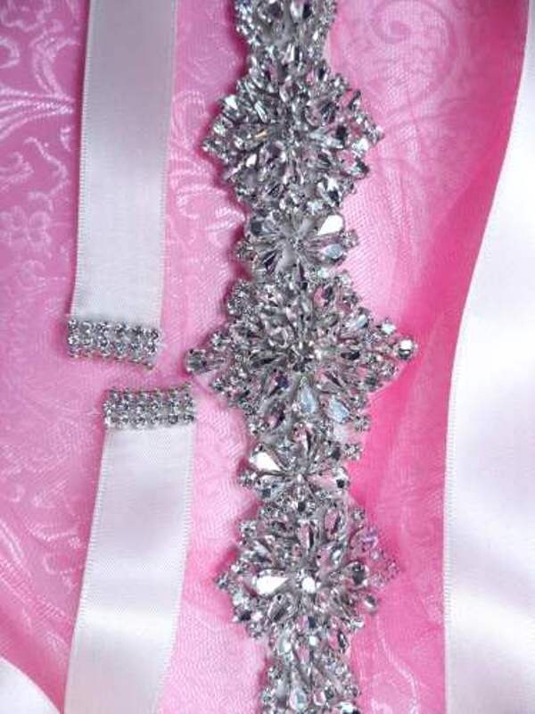 JB232 Bridal Sash Silver Crystal Clear Glass Rhinestones  display picture 1