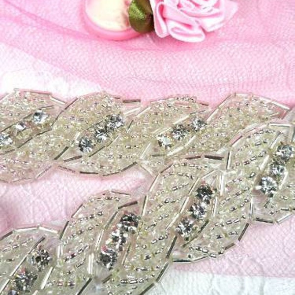 XR85 Silver Beaded Rope Crystal Clear Rhinestone Trim  XR85-slcr