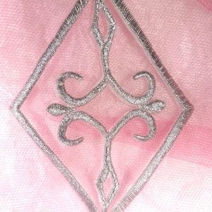 GB348 Embroidered Applique Silver Metallic Iron On Designer Patch 4.25"  (GB348-sl)
