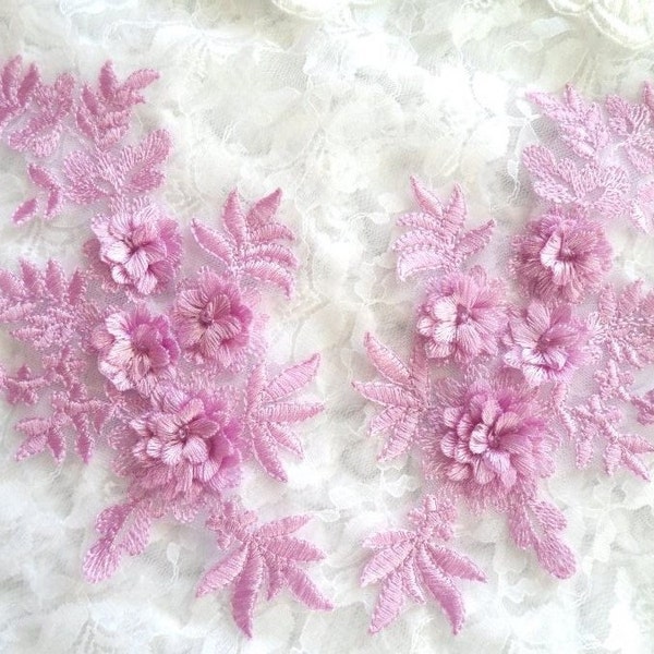 3D Embroidered Appliques Lavender Floral Venice Lace Mirror Pair 8.25" Ballet Dance Patch (DH68X-Lv)