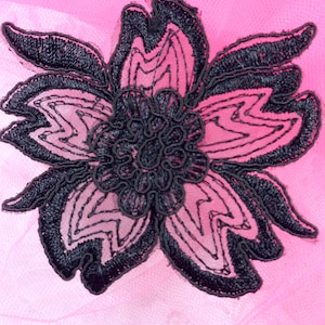 Venice Lace Applique Black Embroidered Floral Sewing Clothing Costume Patch 3.75&quot;