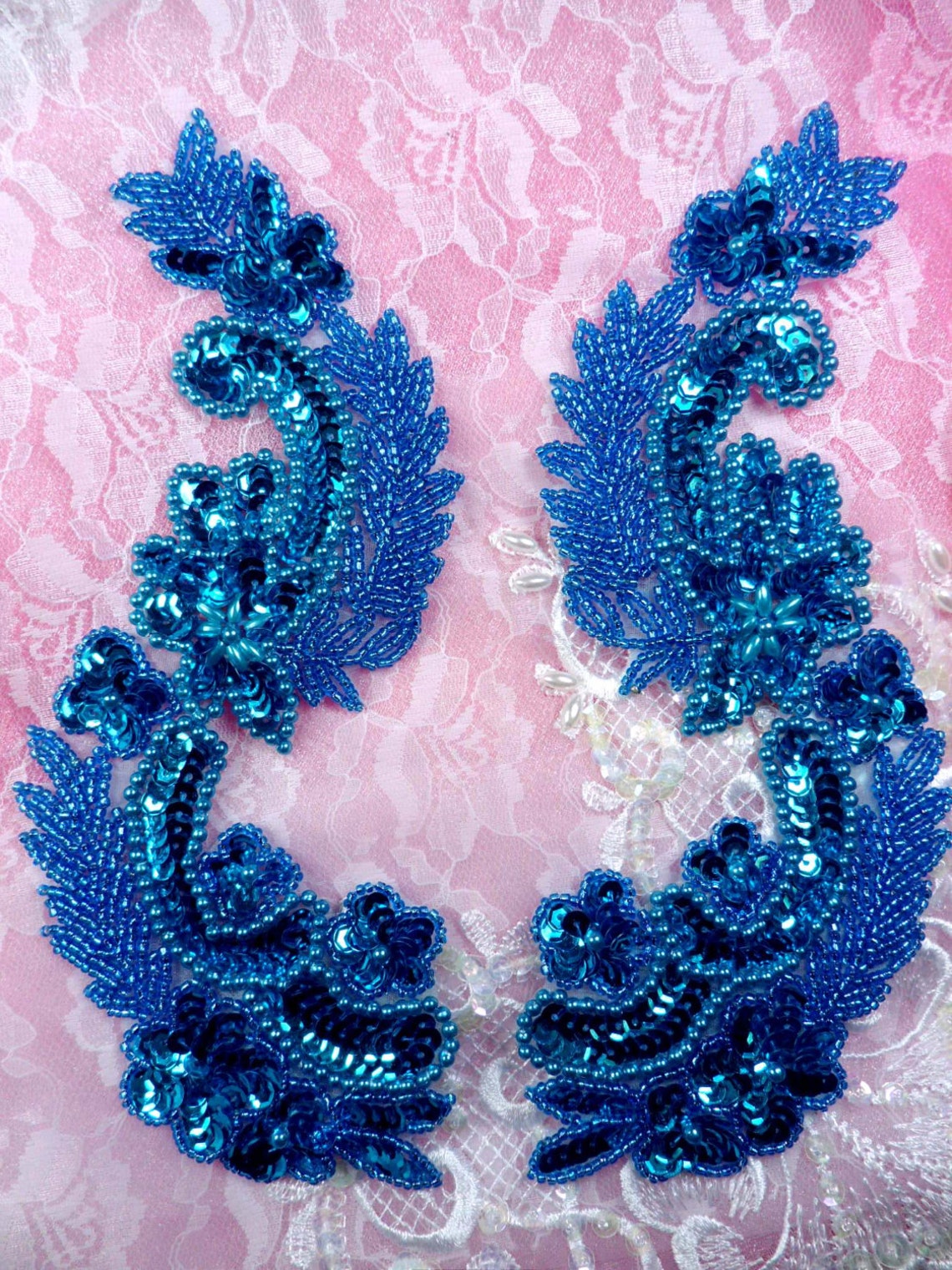 0180 Turquoise Mirror Pair Sequin Beaded Appliques 8 Etsy