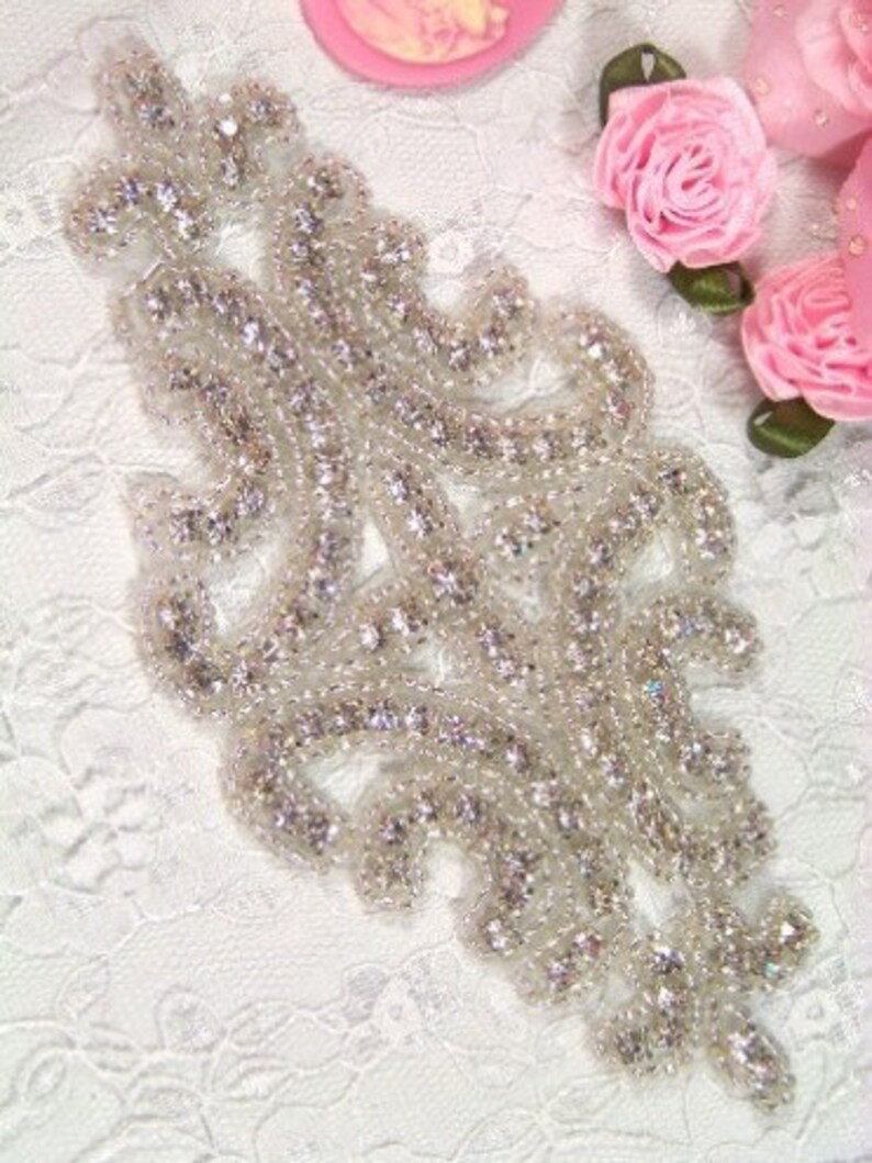 XR25 Crystal Clear Glass Silver Beaded Rhinestone Applique 6 image 1