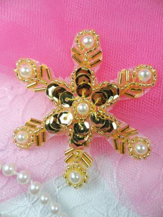 XR72 Crystal AB Pearl Snowflake Beaded Sequin Applique