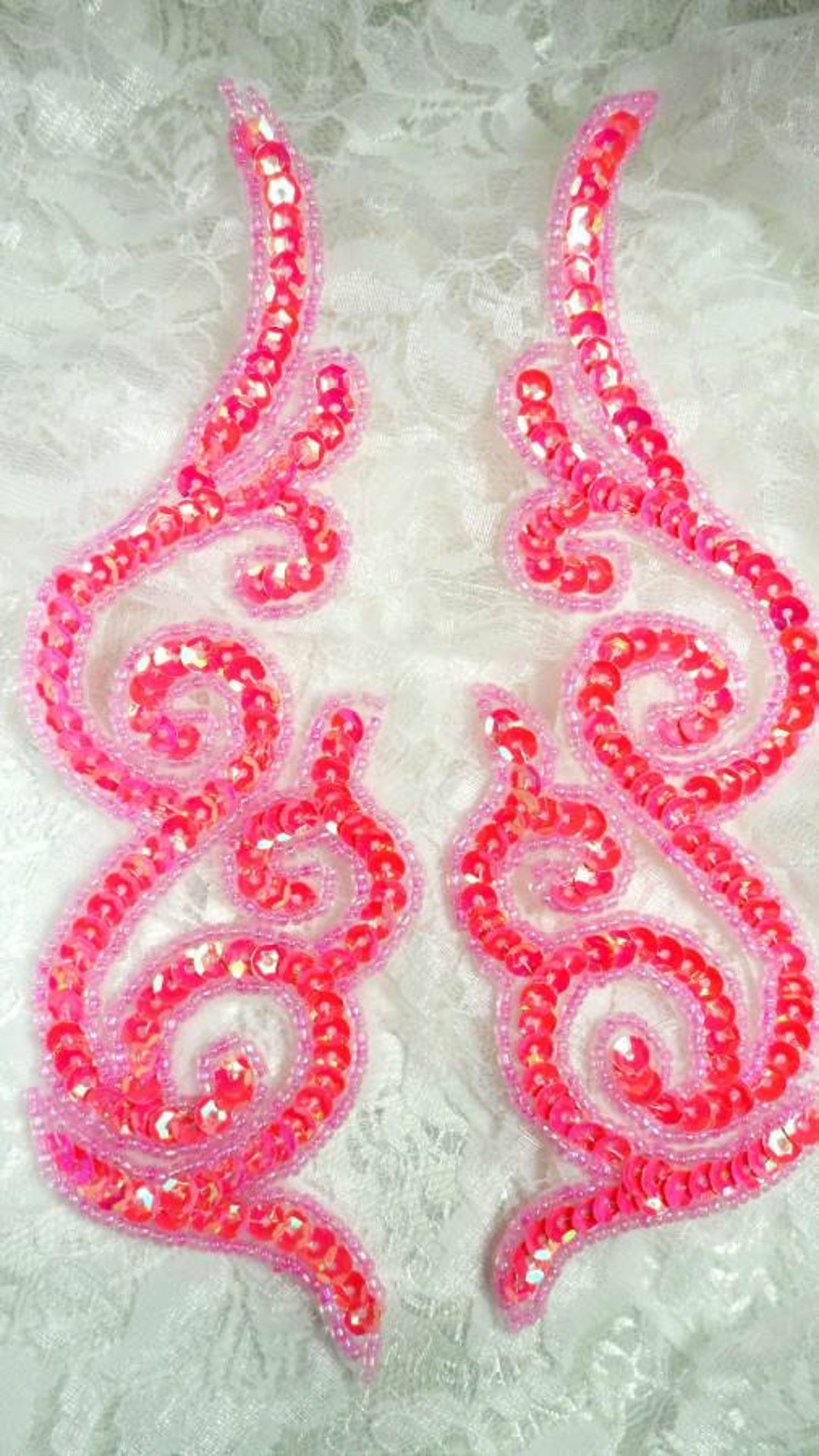 JB233 Sequin Appliques Hot Pink Mirror Pair Scroll Beaded Etsy