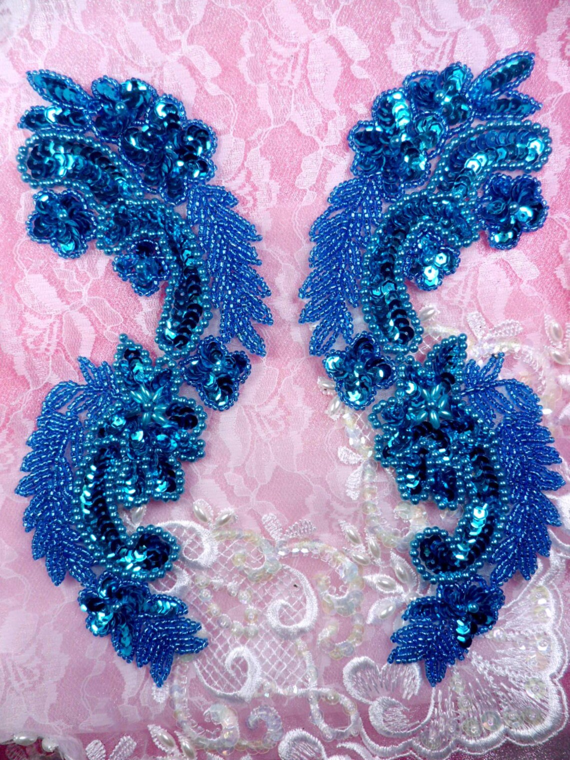 0180 Turquoise Mirror Pair Sequin Beaded Appliques 8 Etsy