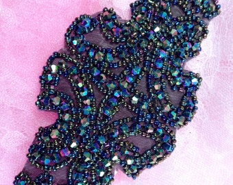 JB159 Victorian Peacock Beaded Applique DIY Iron On Hot Fix Patch Motif Sewing Crafts 6" (JB159-peacock)
