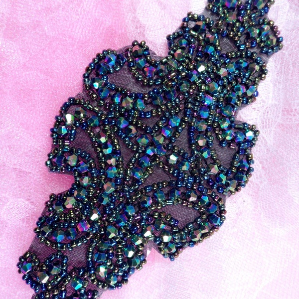 JB159 Victorian Peacock Beaded Applique DIY Iron On Hot Fix Patch Motif Sewing Crafts 6" (JB159-peacock)