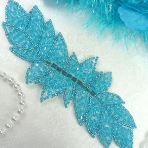 JB77 Turquoise Designer Glass Beaded Applique Motif  Sewing or Crafts 7&quot;  (JB77-tr)