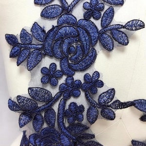Embroidered Lace Appliques Navy Blue Floral Venice Lace Mirror Pair Ballet Dance Costume Patch 14 Great Price and Quality image 3