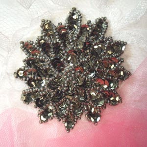 Gunmetal Sequin Applique Floral Beaded Iron on Patch Snowflake Star DIY Crafts Sewing Costumes 3&quot;  XR364-gm