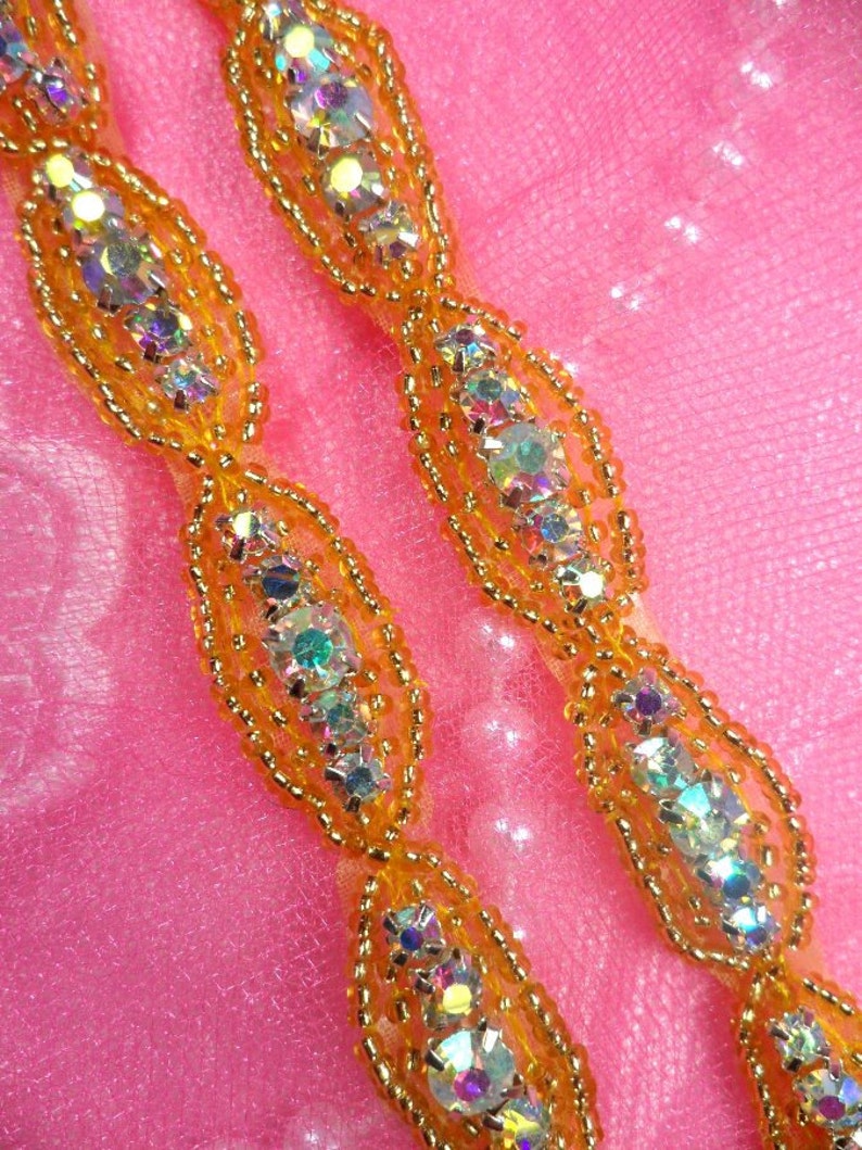 XR60 Gold Beaded Aurora Borealis Crystal AB Rhinestone Trim .5 XR60-glab image 1