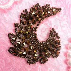 JB60 Bronze Curl Designer Glass Beaded Applique Motif  Sewing or Crafts 4&quot;  JB60-bz