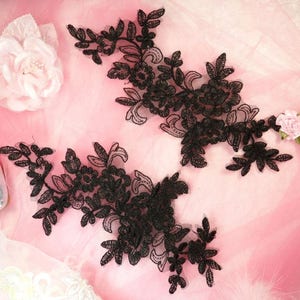 Embroidered Venice Lace Appliques Black Floral Venice Lace Mirror Pair 10&quot; (DH109X-bk)