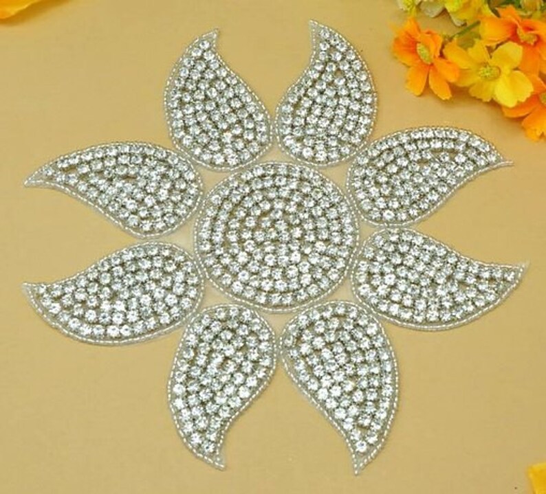 DH6-slcr DH6 Sunshine Applique Crystal Glass Rhinestone Silver Beaded 7