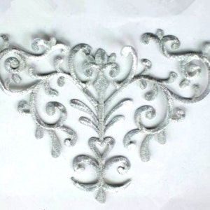 Silver Embroidered Applique Iron On Patch 10.25"  (GB275-sl)