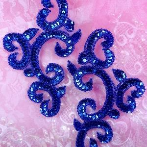 Blue Appliques Mirror Pair Sequin Beaded 0242X-bl