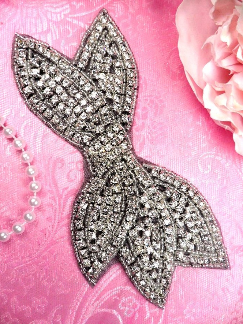 JB83 Black Backing Leaf Cluster Crystal Clear Silver Beaded Rhinestone Applique