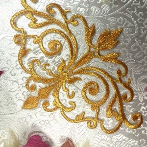 GB56 Embroidered Applique Gold Metallic Iron On Designer Patch 6.5"  (GB56-gl)