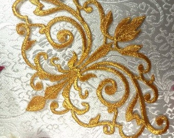 GB56 Embroidered Applique Gold Metallic Iron On Designer Patch 6.5"  (GB56-gl)