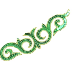 Aplique de lantejoulas com borda bordada em verde e dourado para roupas 9,5&quot; GB900