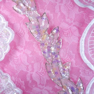 FS511 Pastel Multi AB Leaf Cluster Sequin Silver Beaded Applique Patch Motif Sewing Crafts 8.25&quot; (FS511-pm)