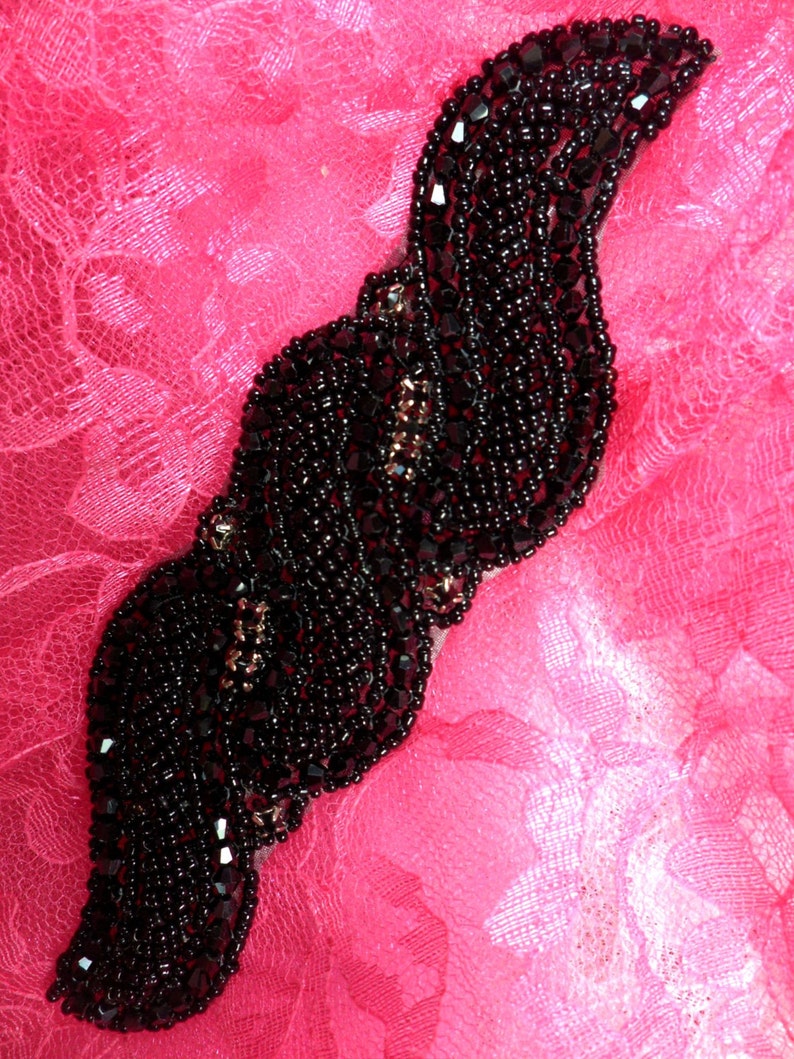 JB210 In rilievo di vetro nero con strass design Applique Patch 7"(JB210-bk)