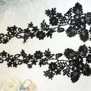 Lace Appliques Black Floral Vine Embroidered Mirror Pair Costume Motifs Craft Sewing Supplies DIY DH85X-bk