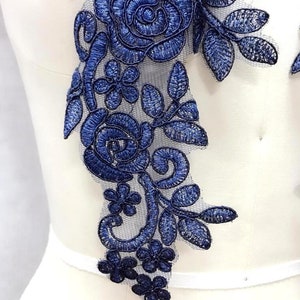 Embroidered Lace Appliques Navy Blue Floral Venice Lace Mirror Pair Ballet Dance Costume Patch 14 Great Price and Quality image 2
