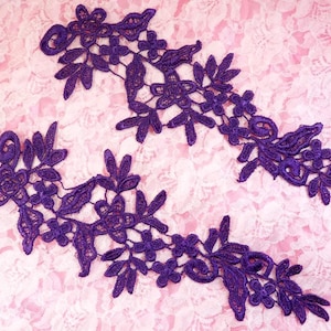 Embroidered Floral Applique Mirror Pair Purple Clothing Patch Craft Motif 10&quot; (BL106X)