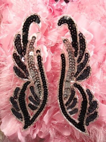 0033 Black Silver Sequin Silver Beads Mirror Pair Beaded Sequin Appli…