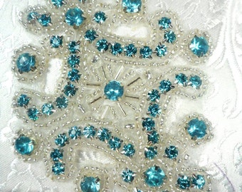 JB115 Turquoise Applique Crystal Rhinestone Silver Beaded 4" (JB115-trsl)