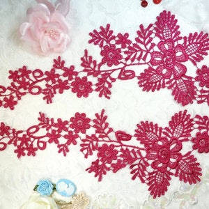 Lace Appliques Wine Floral Vine Embroidered Mirror Pair Costume Motifs Craft Sewing Supplies DIY 15&quot; (DH85X-wn)