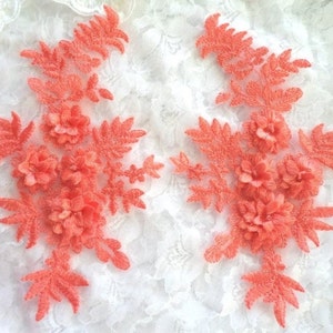 DIY 3D Embroidered Dance Appliques Watermelon Floral Venice Lace Mirror Pair 8.25" Craft Supplies (DH68X-wm)